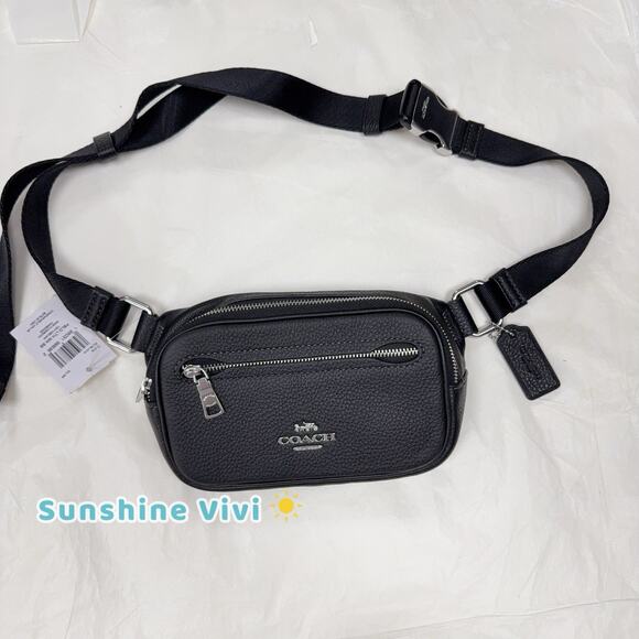 NWT COACH Pebbled Leather Mini Belt Bag In Black CL479 - Picture 1 of 6
